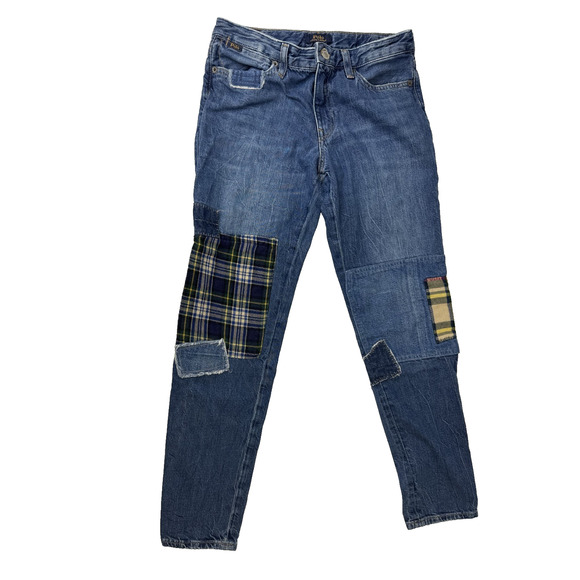Polo Ralph Lauren Astor Slim Boyfriend Jeans Patchwork Boho Grunge Girls Size 16 - Picture 1 of 12